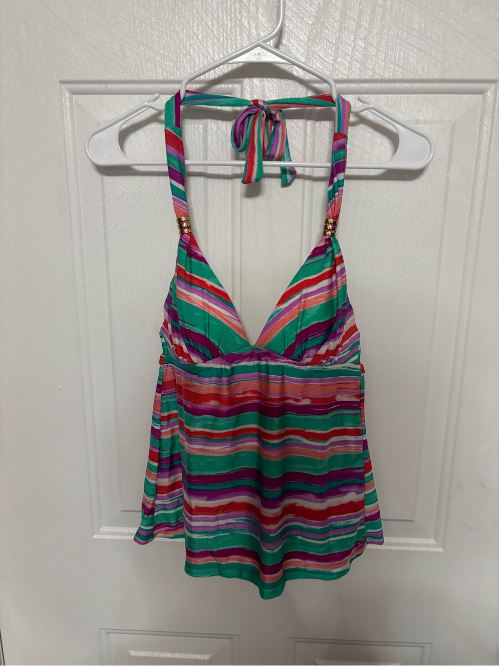 Striped Halter Swim Coverup in Teal and Pink